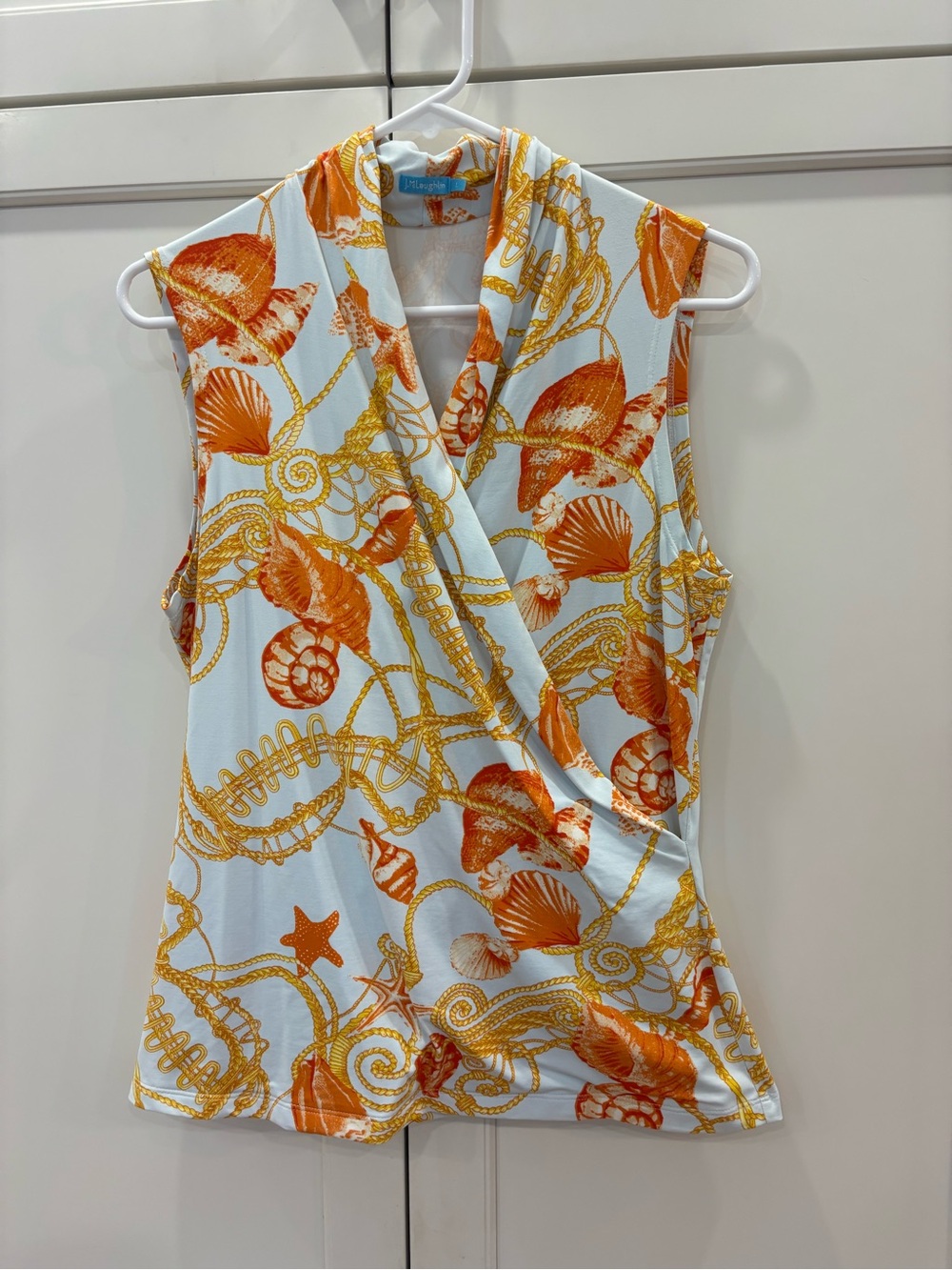 J. McLaughlin Orange and White Seashell Wrap Camisole